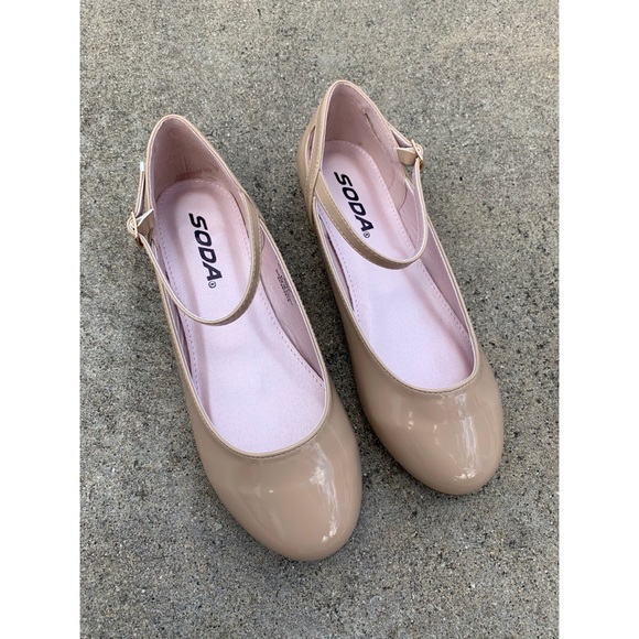 Girls Soda Beige Patent Strap Ballet Flats - Picture 1 of 5